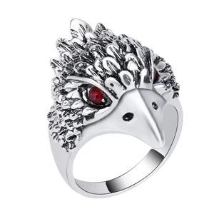 Antiqued Ancient Silver Round Red Crystal Eye Falcon Head Ring Size 10